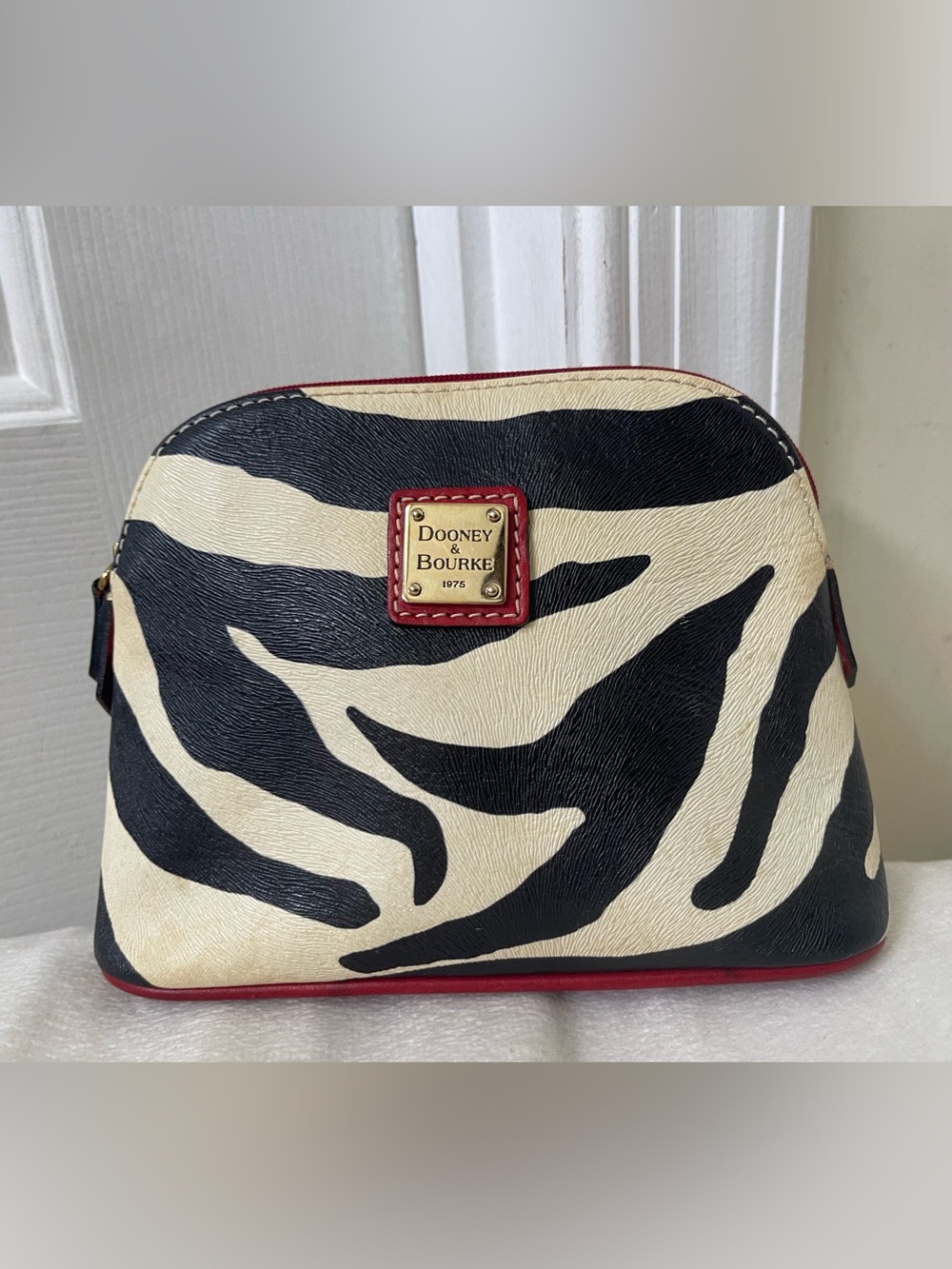 Dooney & Bourke Black, Cream & Red Zebra Print Cosmetic Bag